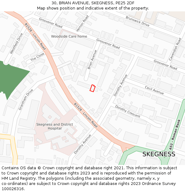 30, BRIAN AVENUE, SKEGNESS, PE25 2DF: Location map and indicative extent of plot