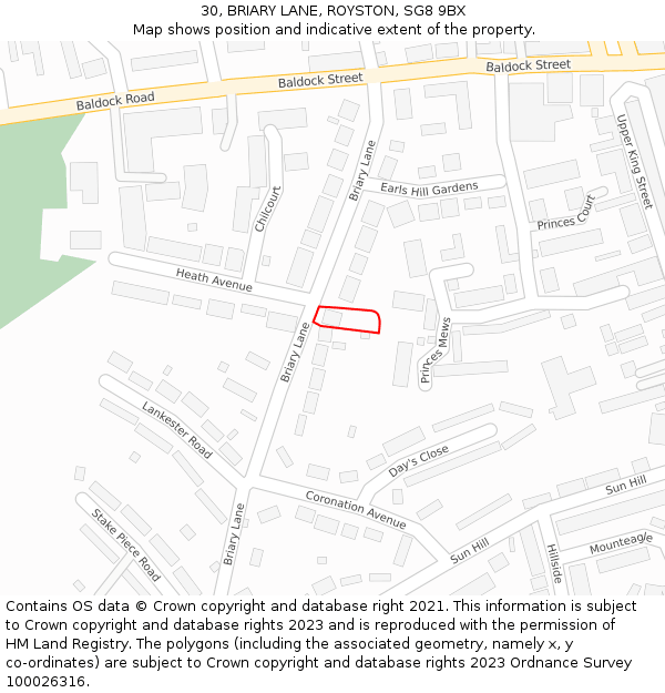 30, BRIARY LANE, ROYSTON, SG8 9BX: Location map and indicative extent of plot