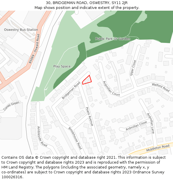 30, BRIDGEMAN ROAD, OSWESTRY, SY11 2JR: Location map and indicative extent of plot