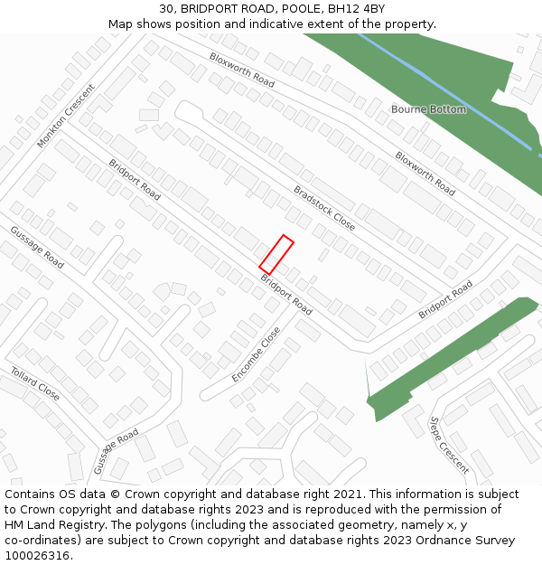 30, BRIDPORT ROAD, POOLE, BH12 4BY: Location map and indicative extent of plot