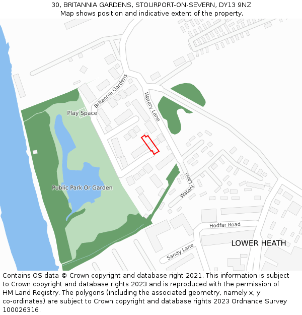 30, BRITANNIA GARDENS, STOURPORT-ON-SEVERN, DY13 9NZ: Location map and indicative extent of plot