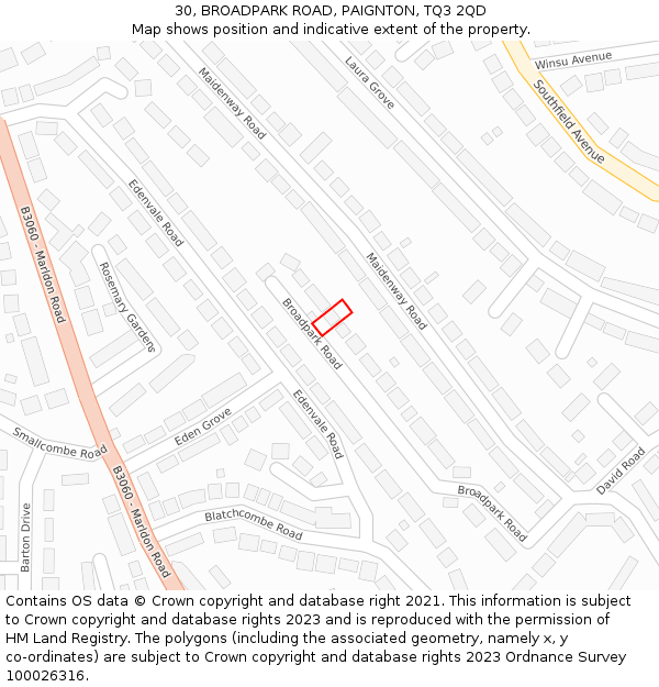 30, BROADPARK ROAD, PAIGNTON, TQ3 2QD: Location map and indicative extent of plot