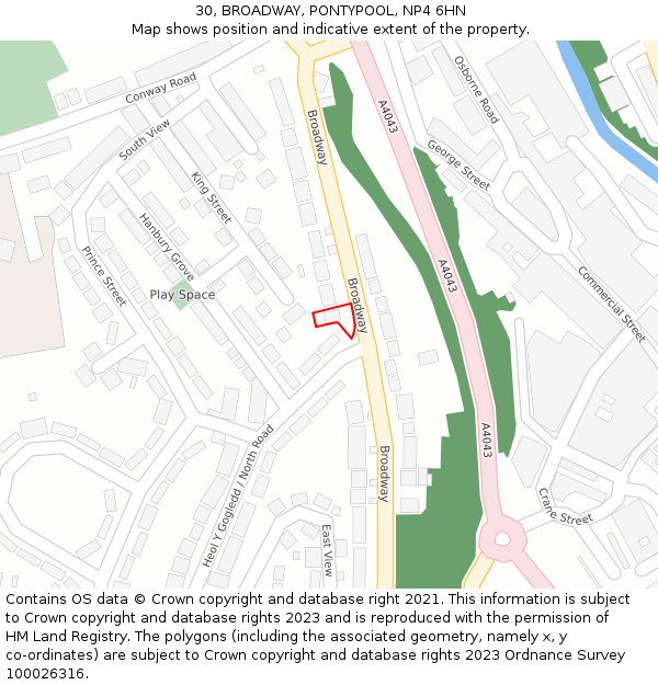 30, BROADWAY, PONTYPOOL, NP4 6HN: Location map and indicative extent of plot