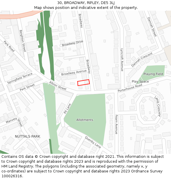 30, BROADWAY, RIPLEY, DE5 3LJ: Location map and indicative extent of plot