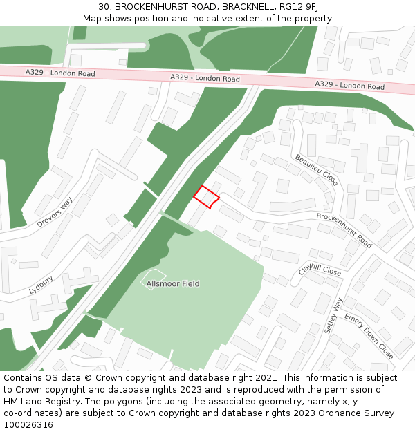 30, BROCKENHURST ROAD, BRACKNELL, RG12 9FJ: Location map and indicative extent of plot