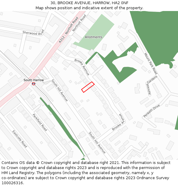 30, BROOKE AVENUE, HARROW, HA2 0NF: Location map and indicative extent of plot