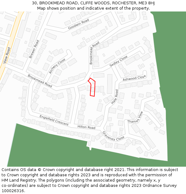 30, BROOKMEAD ROAD, CLIFFE WOODS, ROCHESTER, ME3 8HJ: Location map and indicative extent of plot