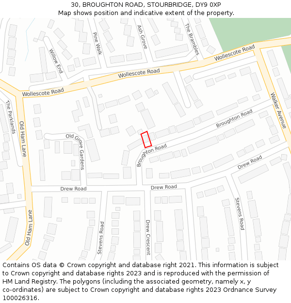 30, BROUGHTON ROAD, STOURBRIDGE, DY9 0XP: Location map and indicative extent of plot