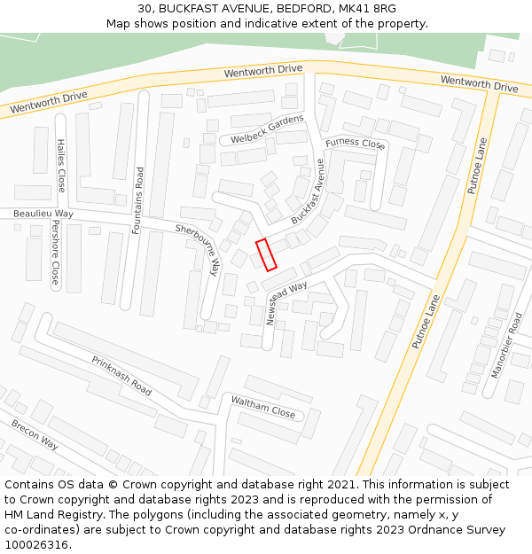 30, BUCKFAST AVENUE, BEDFORD, MK41 8RG: Location map and indicative extent of plot