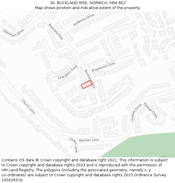 30, BUCKLAND RISE, NORWICH, NR4 6EZ: Location map and indicative extent of plot