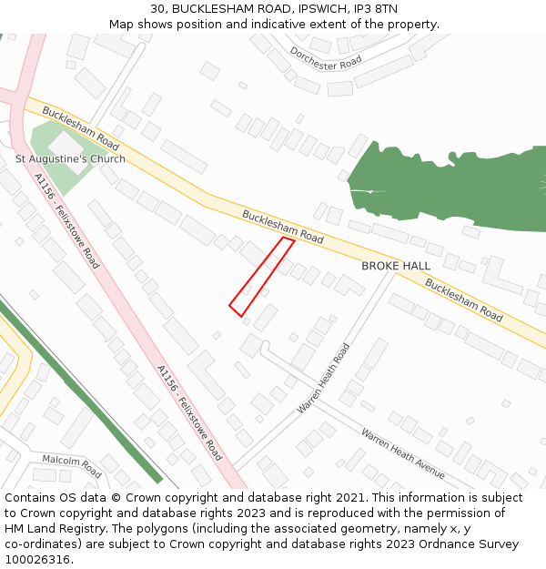 30, BUCKLESHAM ROAD, IPSWICH, IP3 8TN: Location map and indicative extent of plot