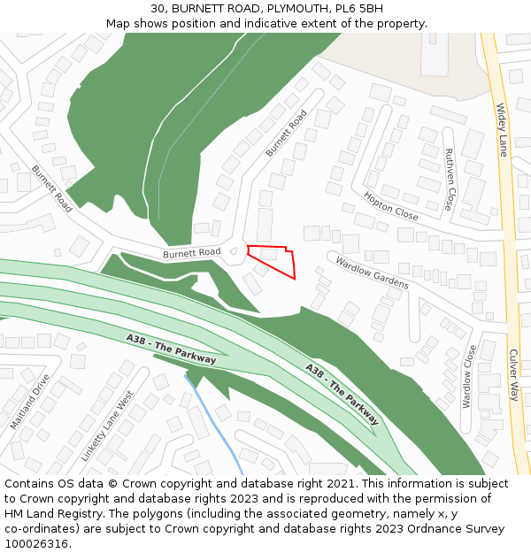 30, BURNETT ROAD, PLYMOUTH, PL6 5BH: Location map and indicative extent of plot