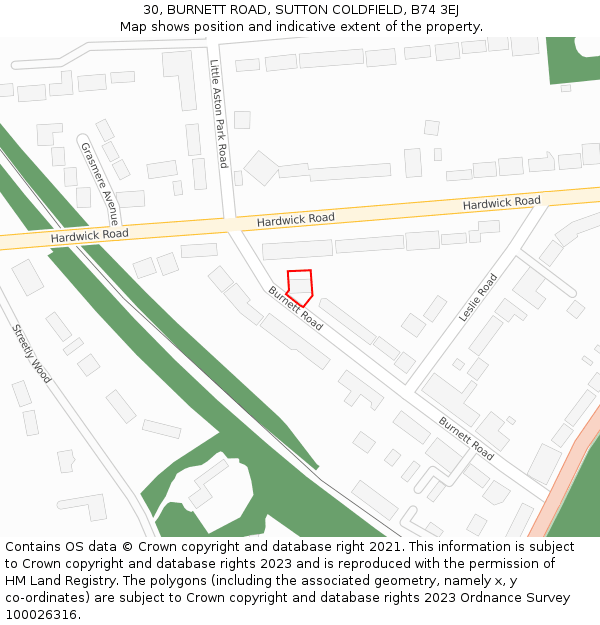 30, BURNETT ROAD, SUTTON COLDFIELD, B74 3EJ: Location map and indicative extent of plot