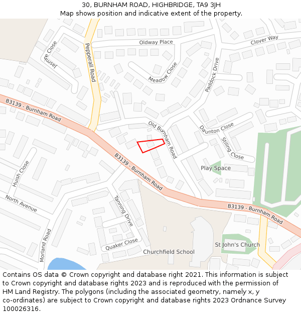 30, BURNHAM ROAD, HIGHBRIDGE, TA9 3JH: Location map and indicative extent of plot