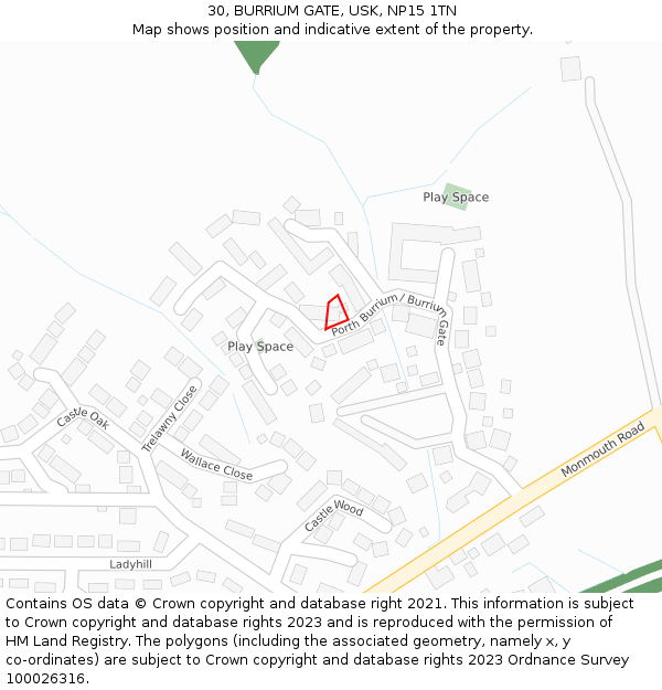 30, BURRIUM GATE, USK, NP15 1TN: Location map and indicative extent of plot