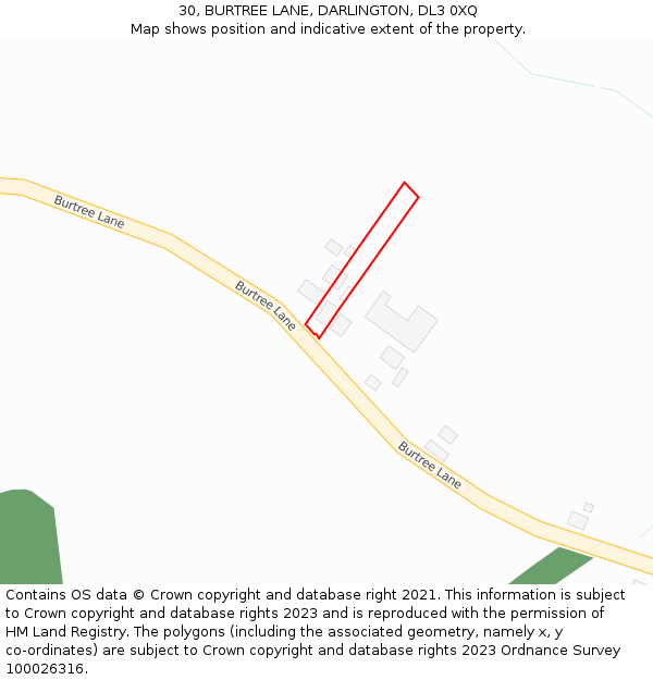 30, BURTREE LANE, DARLINGTON, DL3 0XQ: Location map and indicative extent of plot