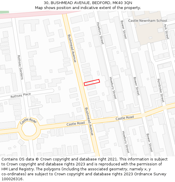 30, BUSHMEAD AVENUE, BEDFORD, MK40 3QN: Location map and indicative extent of plot