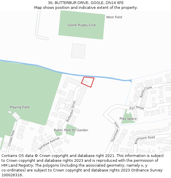 30, BUTTERBUR DRIVE, GOOLE, DN14 6FE: Location map and indicative extent of plot