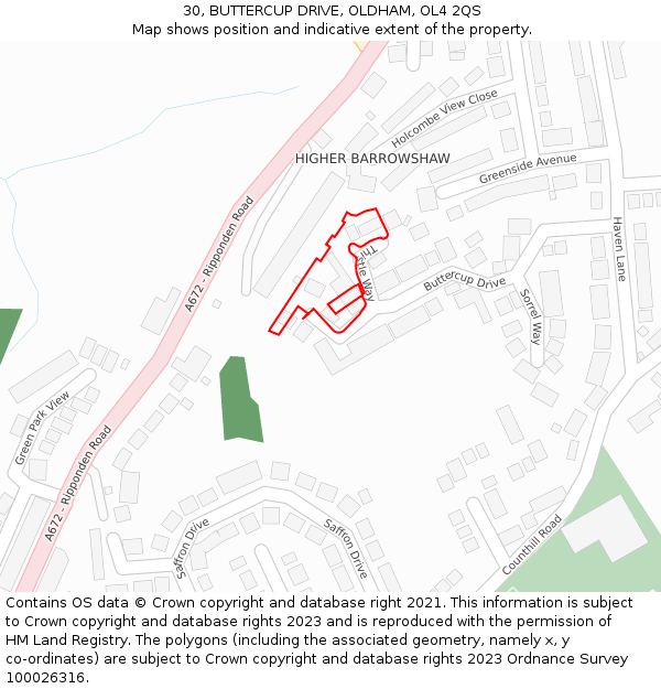 30, BUTTERCUP DRIVE, OLDHAM, OL4 2QS: Location map and indicative extent of plot