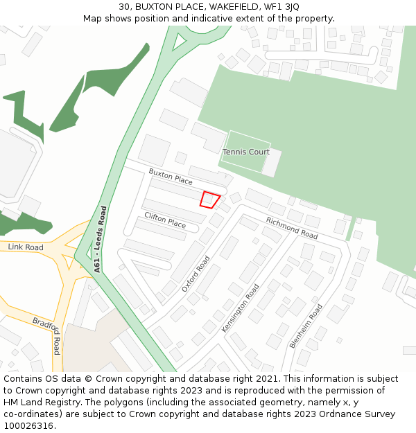 30, BUXTON PLACE, WAKEFIELD, WF1 3JQ: Location map and indicative extent of plot