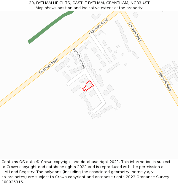 30, BYTHAM HEIGHTS, CASTLE BYTHAM, GRANTHAM, NG33 4ST: Location map and indicative extent of plot