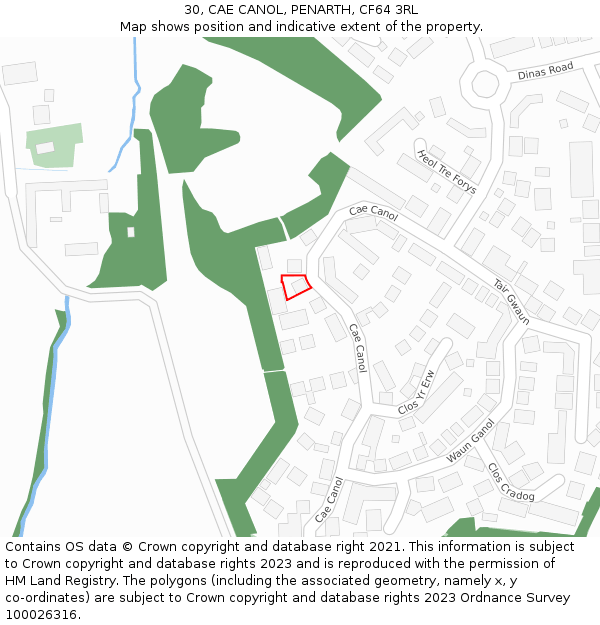 30, CAE CANOL, PENARTH, CF64 3RL: Location map and indicative extent of plot