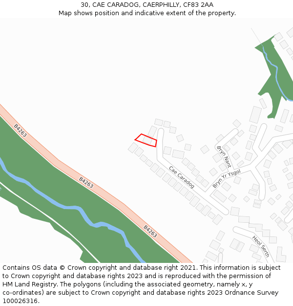 30, CAE CARADOG, CAERPHILLY, CF83 2AA: Location map and indicative extent of plot