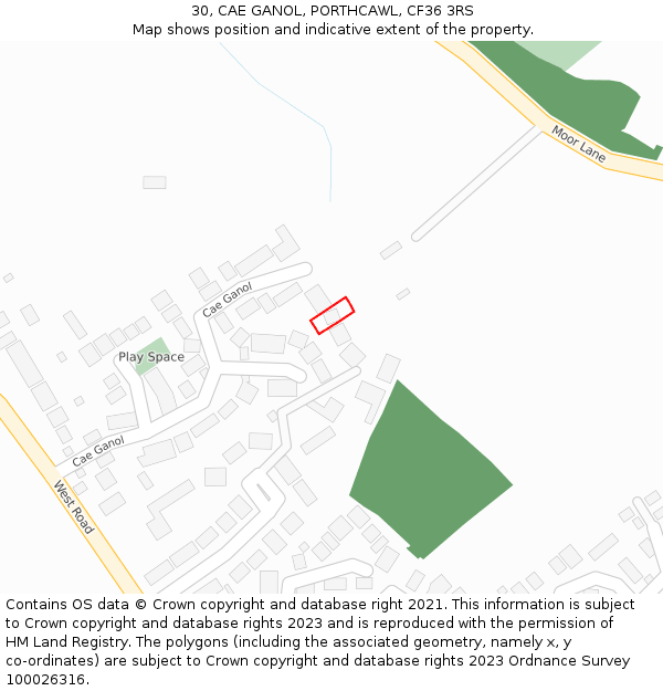 30, CAE GANOL, PORTHCAWL, CF36 3RS: Location map and indicative extent of plot