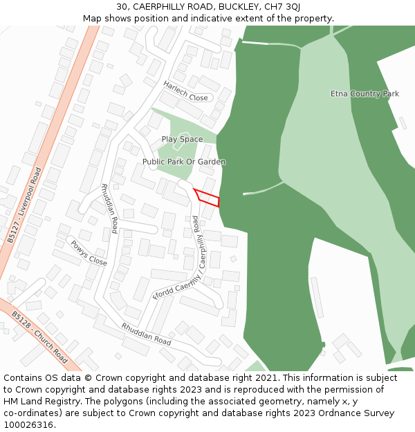 30, CAERPHILLY ROAD, BUCKLEY, CH7 3QJ: Location map and indicative extent of plot