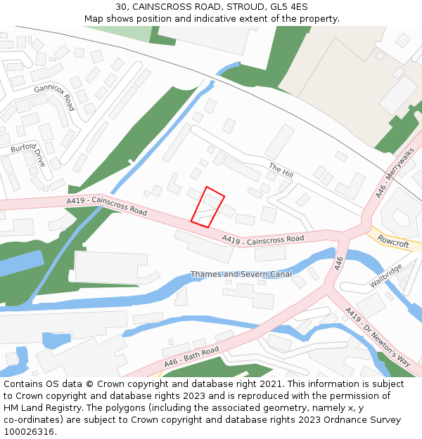 30, CAINSCROSS ROAD, STROUD, GL5 4ES: Location map and indicative extent of plot