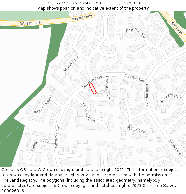 30, CAIRNSTON ROAD, HARTLEPOOL, TS26 0PB: Location map and indicative extent of plot