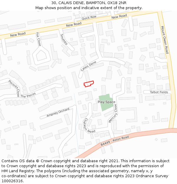 30, CALAIS DENE, BAMPTON, OX18 2NR: Location map and indicative extent of plot