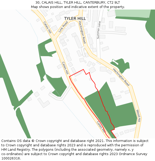 30, CALAIS HILL, TYLER HILL, CANTERBURY, CT2 9LT: Location map and indicative extent of plot