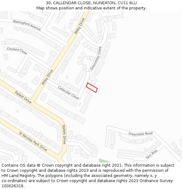 30, CALLENDAR CLOSE, NUNEATON, CV11 6LU: Location map and indicative extent of plot