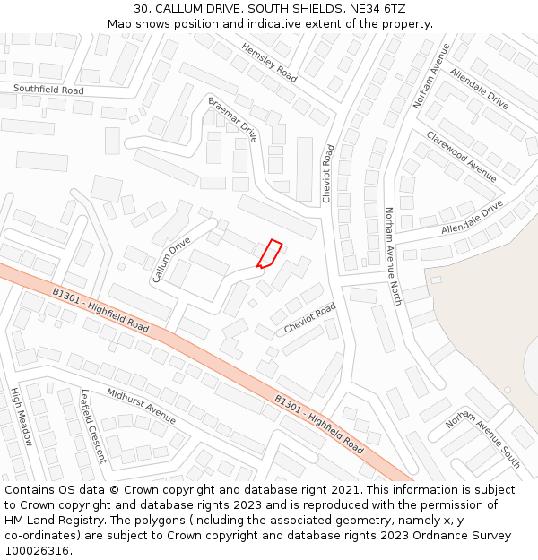 30, CALLUM DRIVE, SOUTH SHIELDS, NE34 6TZ: Location map and indicative extent of plot