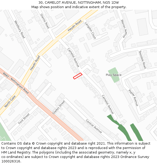 30, CAMELOT AVENUE, NOTTINGHAM, NG5 1DW: Location map and indicative extent of plot