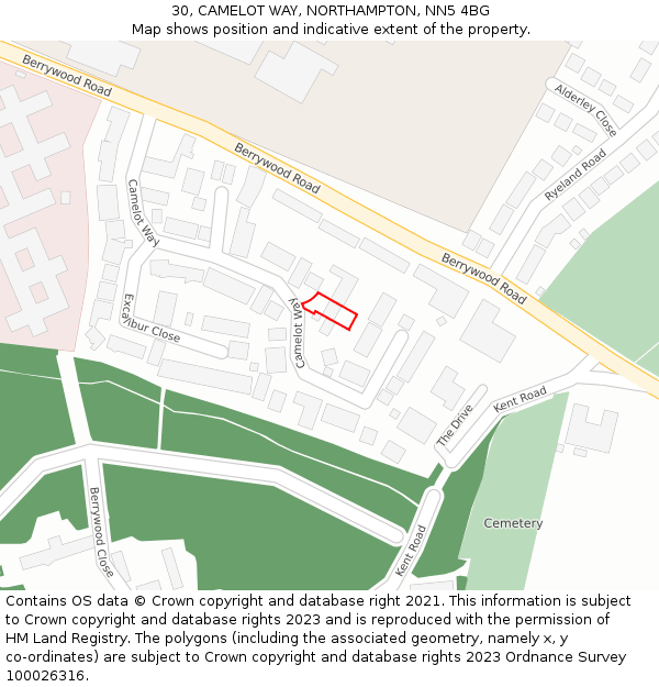 30, CAMELOT WAY, NORTHAMPTON, NN5 4BG: Location map and indicative extent of plot