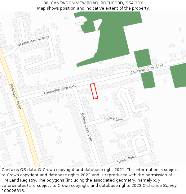 30, CANEWDON VIEW ROAD, ROCHFORD, SS4 3DX: Location map and indicative extent of plot