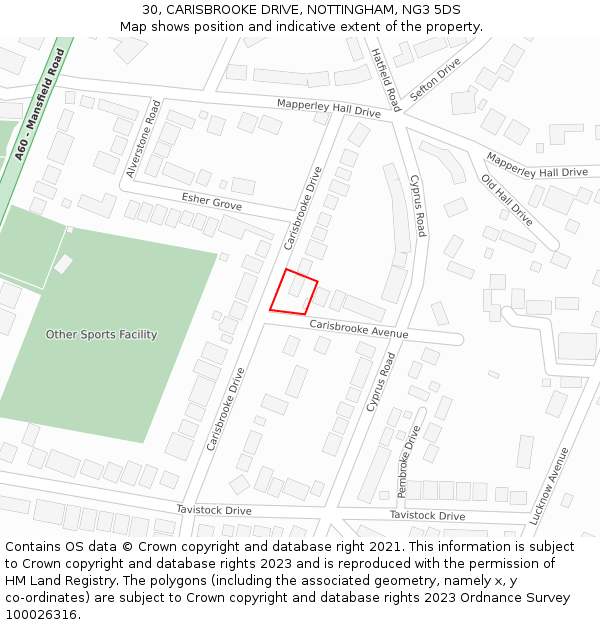 30, CARISBROOKE DRIVE, NOTTINGHAM, NG3 5DS: Location map and indicative extent of plot