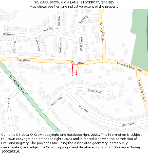 30, CARR BROW, HIGH LANE, STOCKPORT, SK6 8EX: Location map and indicative extent of plot