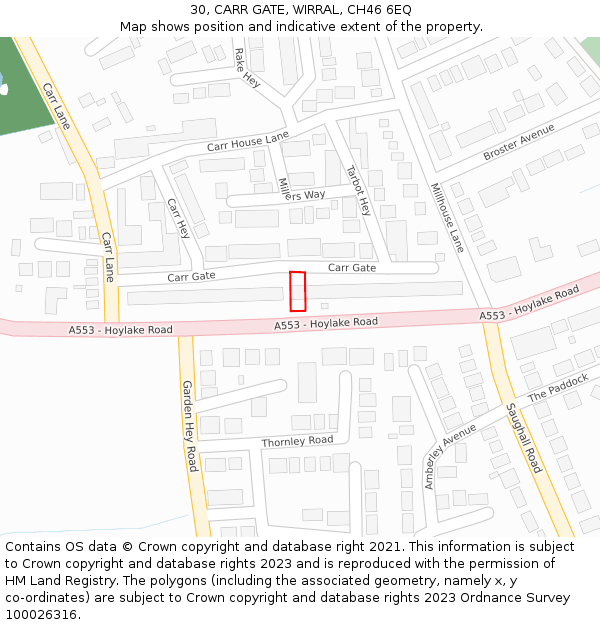 30, CARR GATE, WIRRAL, CH46 6EQ: Location map and indicative extent of plot