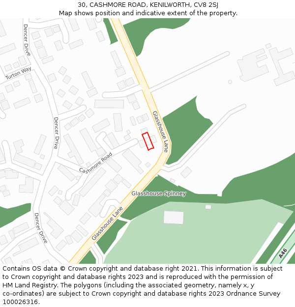 30, CASHMORE ROAD, KENILWORTH, CV8 2SJ: Location map and indicative extent of plot