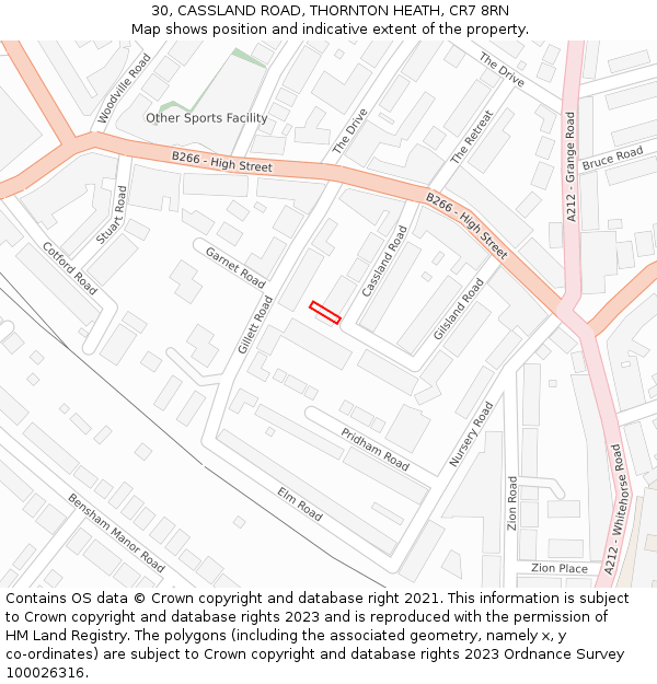 30, CASSLAND ROAD, THORNTON HEATH, CR7 8RN: Location map and indicative extent of plot