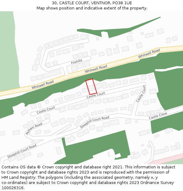 30, CASTLE COURT, VENTNOR, PO38 1UE: Location map and indicative extent of plot