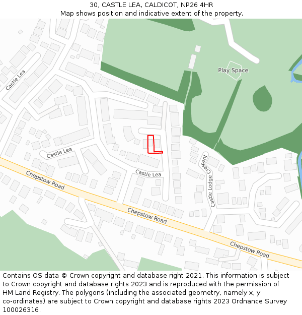 30, CASTLE LEA, CALDICOT, NP26 4HR: Location map and indicative extent of plot