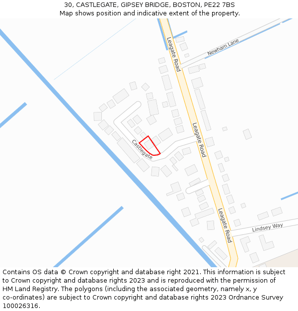 30, CASTLEGATE, GIPSEY BRIDGE, BOSTON, PE22 7BS: Location map and indicative extent of plot