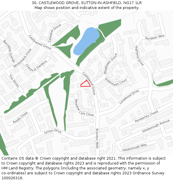 30, CASTLEWOOD GROVE, SUTTON-IN-ASHFIELD, NG17 1LR: Location map and indicative extent of plot