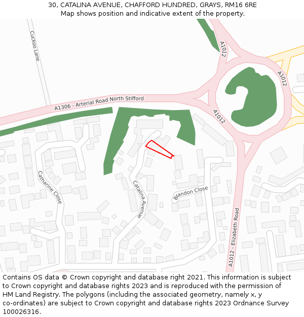 30, CATALINA AVENUE, CHAFFORD HUNDRED, GRAYS, RM16 6RE: Location map and indicative extent of plot