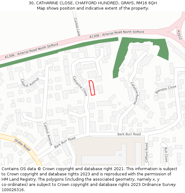 30, CATHARINE CLOSE, CHAFFORD HUNDRED, GRAYS, RM16 6QH: Location map and indicative extent of plot