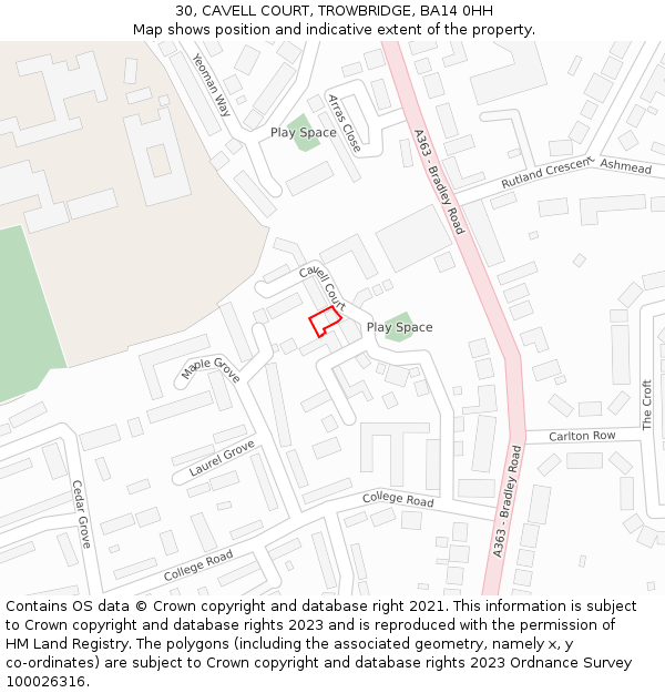 30, CAVELL COURT, TROWBRIDGE, BA14 0HH: Location map and indicative extent of plot